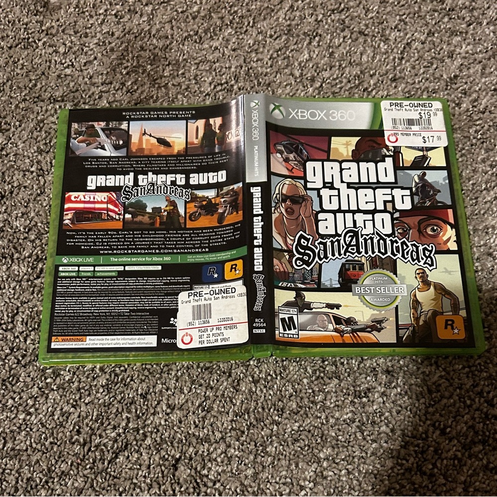 Grand theft auto San Andreas xbox 360 game